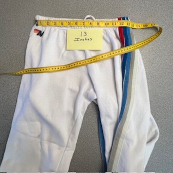 Aviator Nation White Sweatpants Rainbow Logo Stripe Detail Joggers Womens Size L - Picture 4 of 9